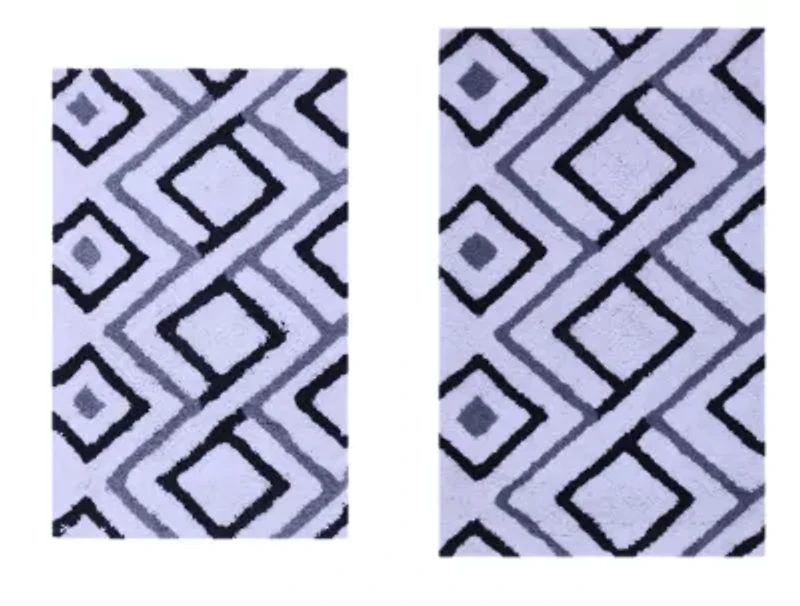 2 PC YARN DYED BATH RUG SET 17x24 & 21x34 ARGYLE GREY