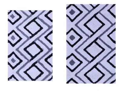 2 PC YARN DYED BATH RUG SET 17x24 & 21x34 ARGYLE GREY