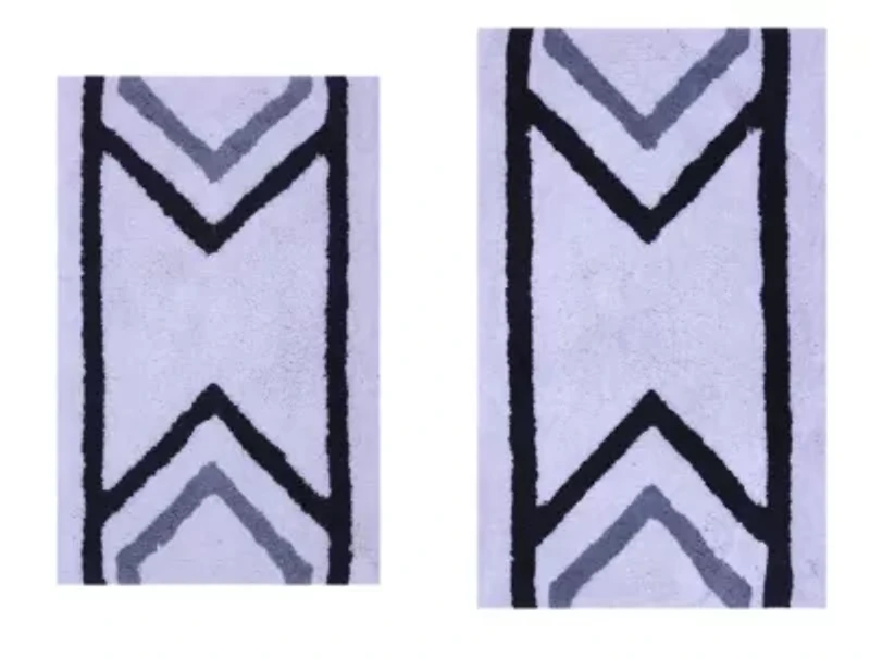 2 PC YARN DYED BATH RUG SET 17x24 & 21x34 ARROW GREY