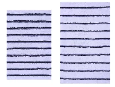 2 PC YARN DYED BATH RUG SET 17x24 & 21x34 CANDY STRIPE GREY