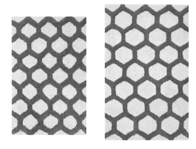 2 PC YARN DYED BATH RUG SET 17x24 & 21x34 HONEYCOMB GREY