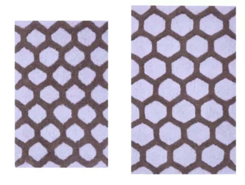 2 PC YARN DYED BATH RUG SET 17x24 & 21x34 HONEYCOMB TAN