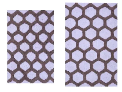 2 PC YARN DYED BATH RUG SET 17x24 & 21x34 HONEYCOMB TAN