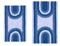 2 PC YARN DYED BATH RUG SET 17x24 & 21x34 RAINBOW OCEAN BLUE