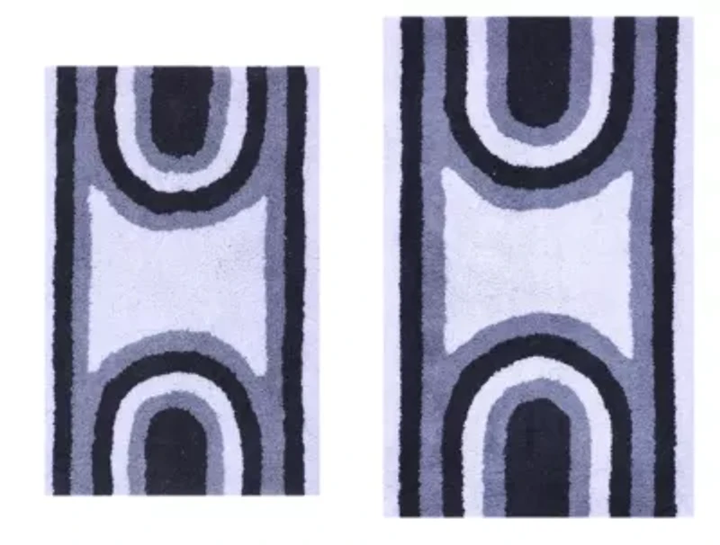 2 PC YARN DYED BATH RUG SET 17x24 & 21x34 RAINBOW GREY