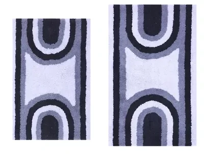 2 PC YARN DYED BATH RUG SET 17x24 & 21x34 RAINBOW GREY