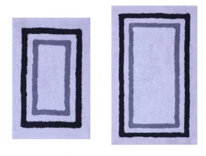 2 PC YARN DYED BATH RUG SET 17x24 & 21x34 RACETRACK TWO TONE GREY