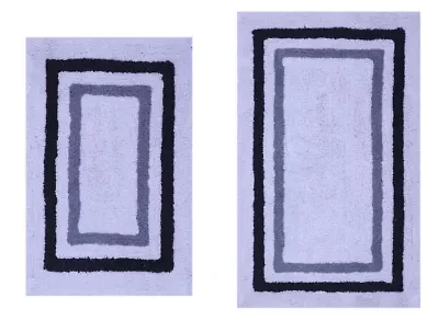 2 PC YARN DYED BATH RUG SET 17x24 & 21x34 RACETRACK TWO TONE GREY