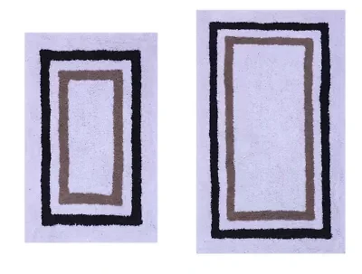 2 PC YARN DYED BATH RUG SET 17x24 & 21x34 RADETRACK TWO TONE TAN