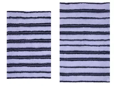 2 PC YARN DYED BATH RUG SET 17x24 & 21x34 THIN STRIPE GREY