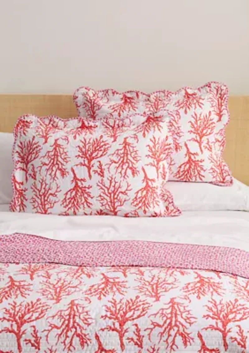 3 Piece Scallop Trim Coral Quilt Set