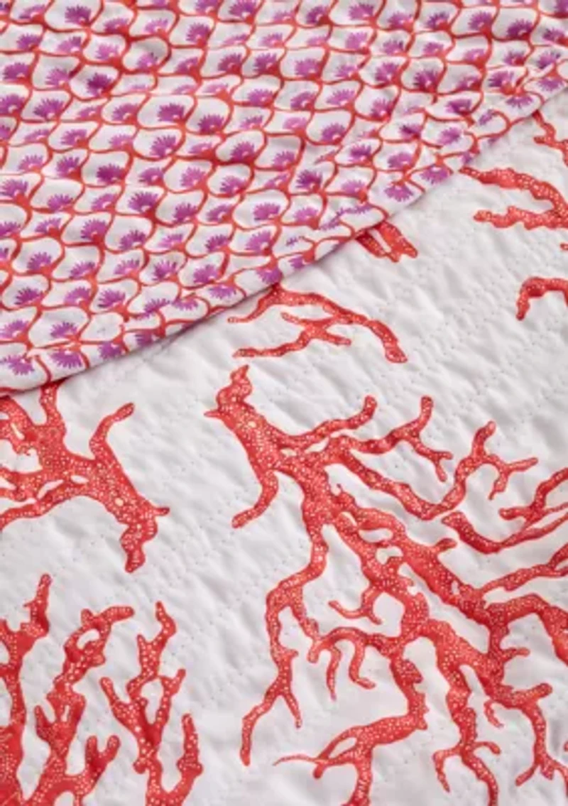 3 Piece Scallop Trim Coral Quilt Set