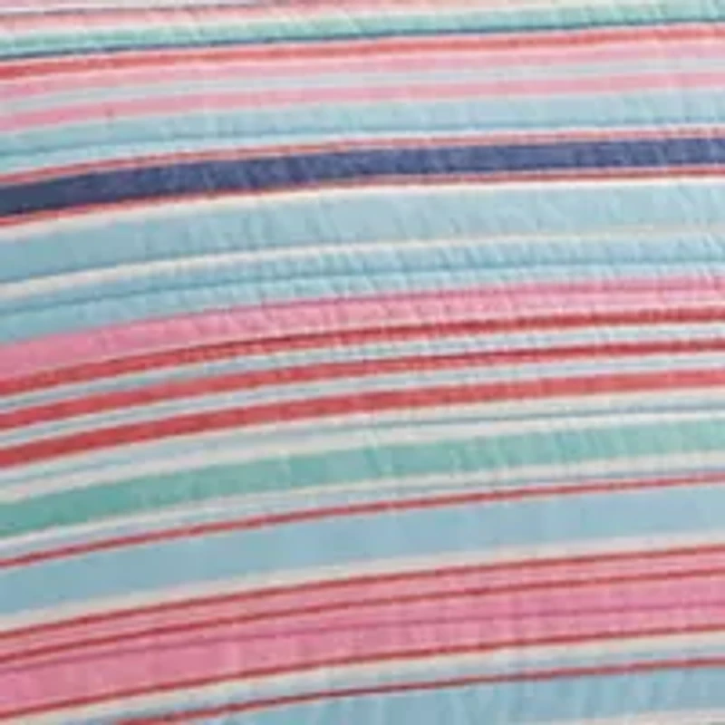 3 Piece Scallop Trim Pink Stripe Quilt Set
