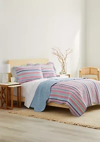 3 Piece Scallop Trim Pink Stripe Quilt Set