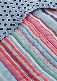 3 Piece Scallop Trim Pink Stripe Quilt Set