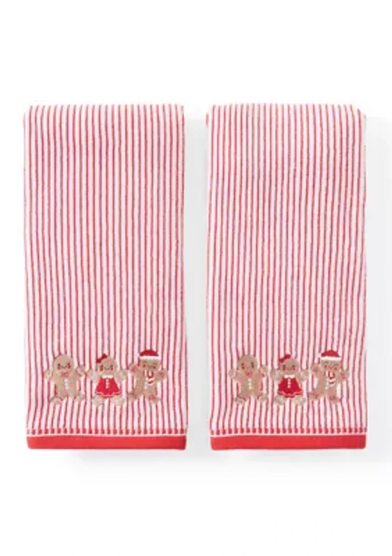 Striped Gingerbread Friends Hand Towel Set