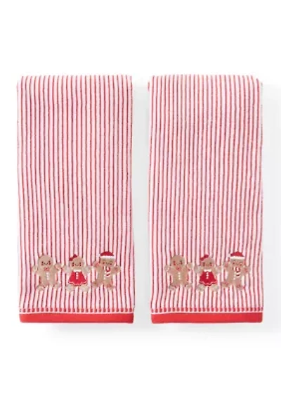Striped Gingerbread Friends Hand Towel Set