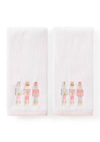 Pink Striped Holiday Nutcracker Set of 2 Hand Towels