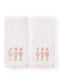 Pink Striped Holiday Nutcracker Set of 2 Hand Towels