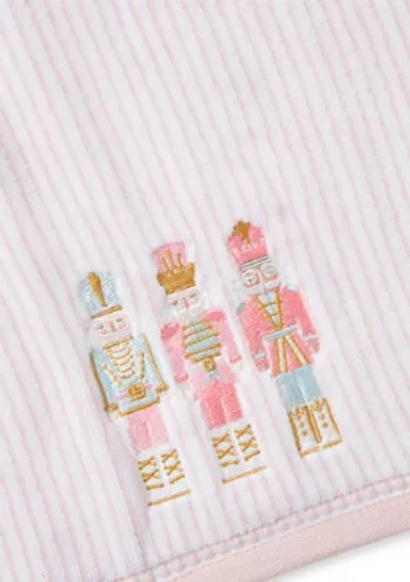 Pink Striped Holiday Nutcracker Set of 2 Hand Towels
