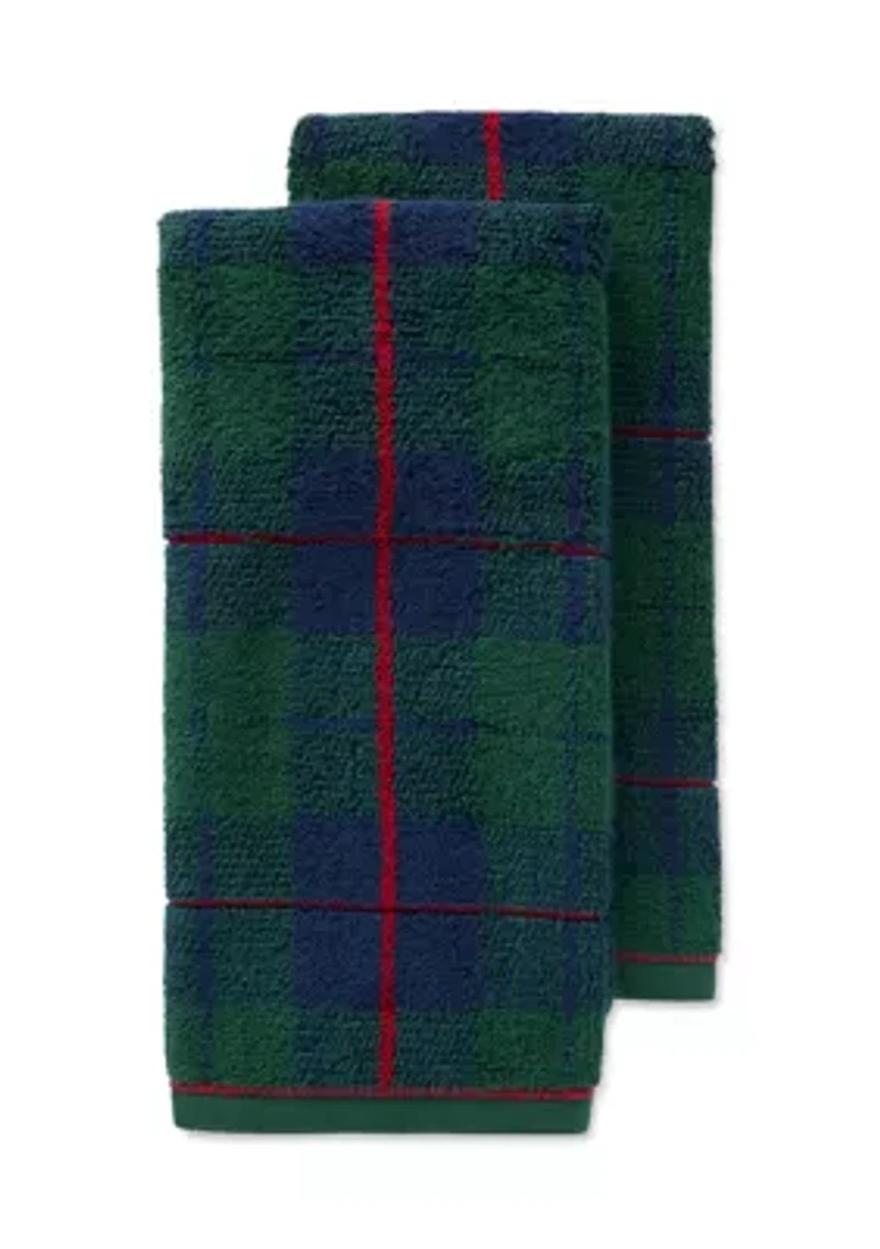 Set of 2 Holiday Plaid Hand Towels