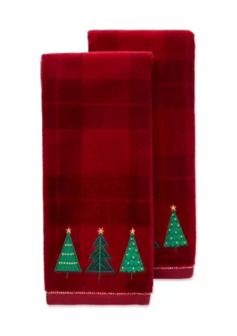 Set of 2 Holiday Plaid Forest Hand Towel Set