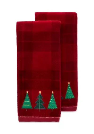 Set of 2 Holiday Plaid Forest Hand Towel Set