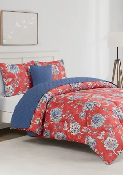 Zinnia Blue 5-Piece Comforter and Quilt Set