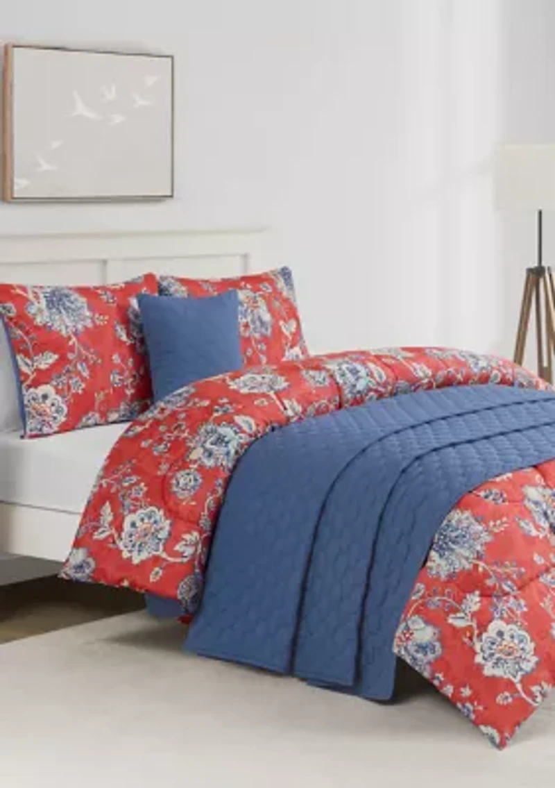 Zinnia Blue 5-Piece Comforter and Quilt Set