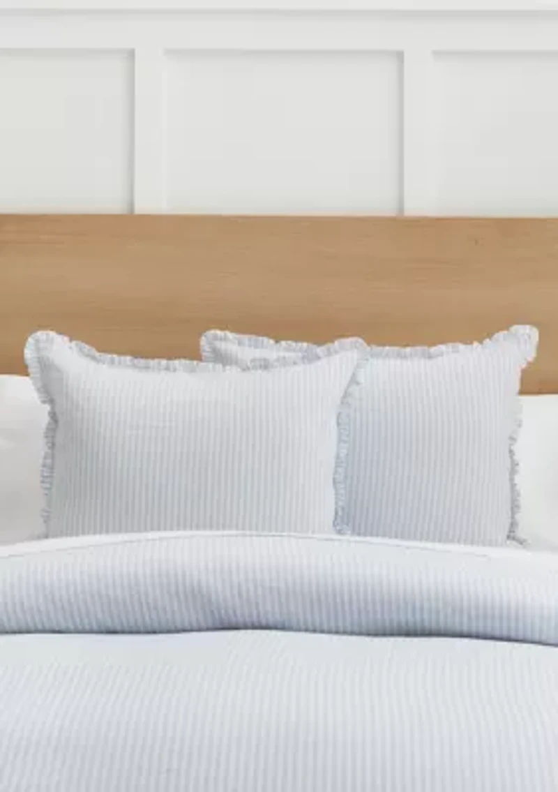 Blue Ruffle Trim Stripe Comforter