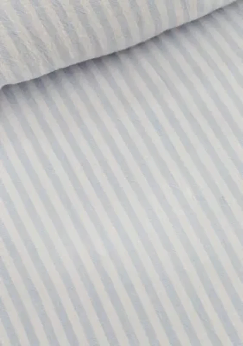 Blue Ruffle Trim Stripe Comforter