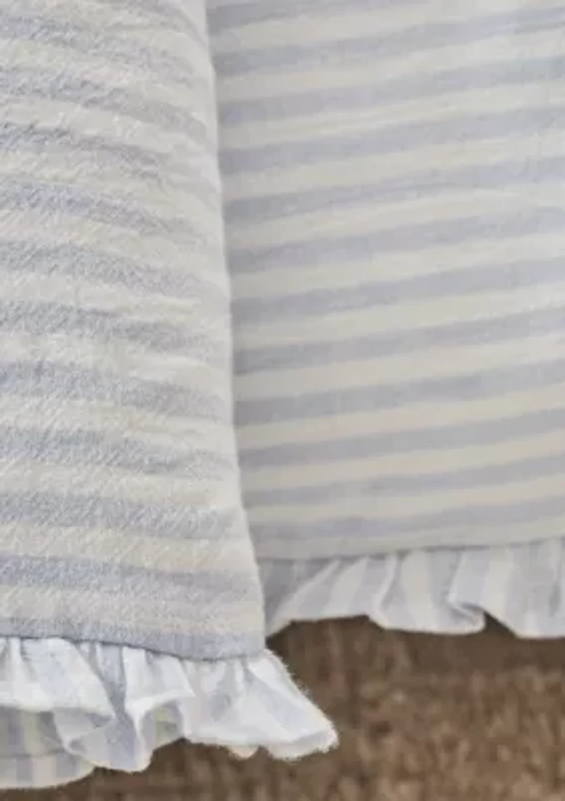 Blue Ruffle Trim Stripe Comforter