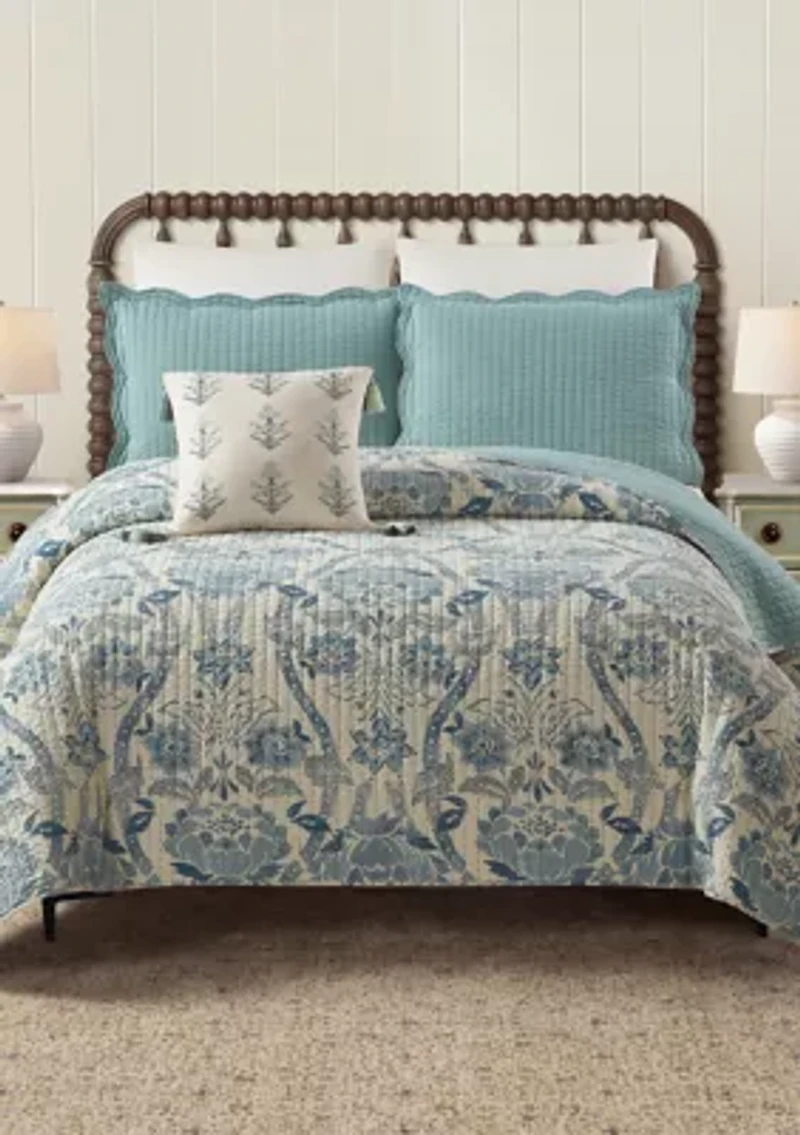 Mystic Moss Damask 3-Piece Quilt Set