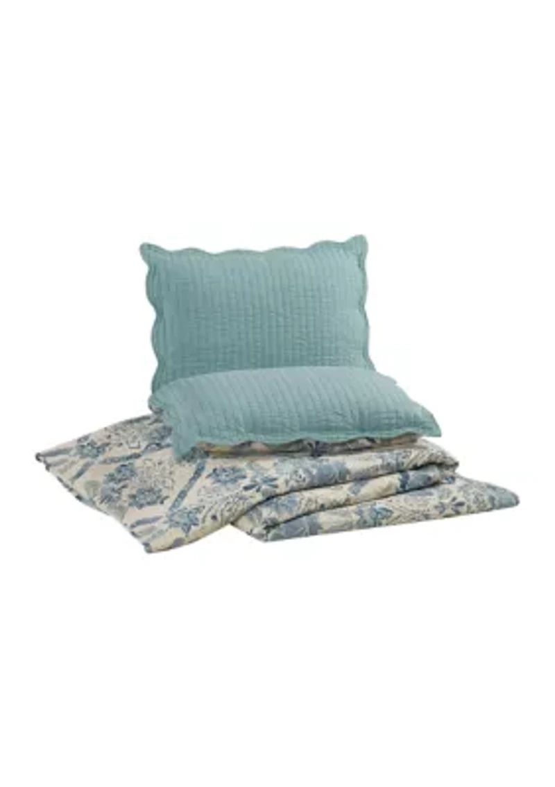 Mystic Moss Damask 3-Piece Quilt Set