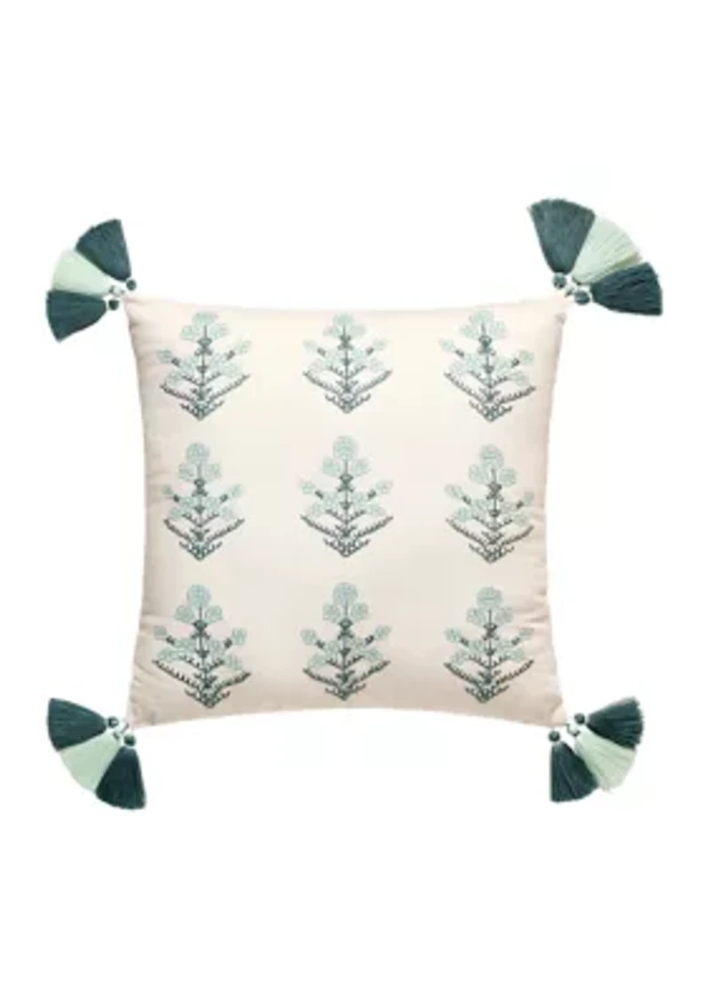 Mystic Moss Embroidered Accent Pillow