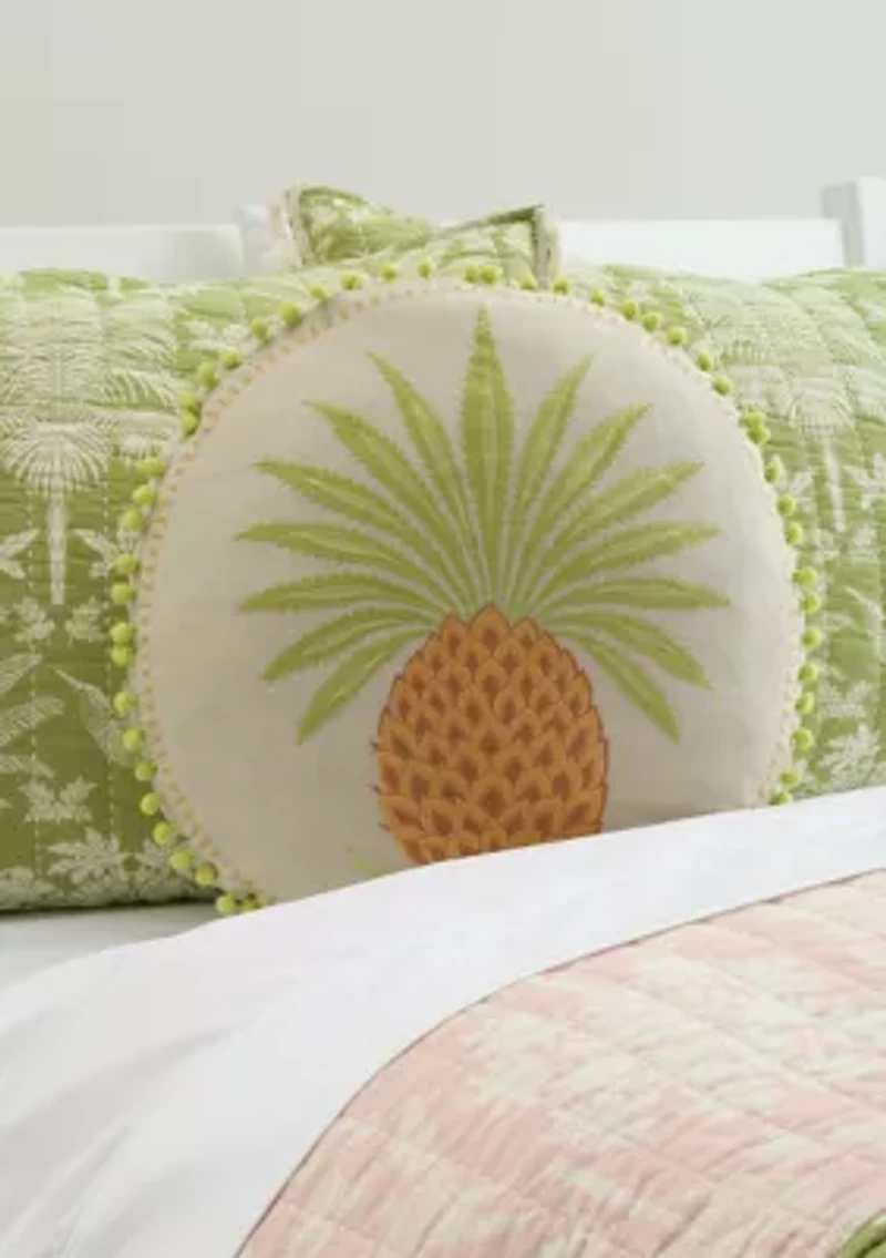 Queenie Pineapple Round Embroidered Decorative Pillow