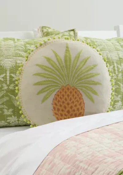 Queenie Pineapple Round Embroidered Decorative Pillow