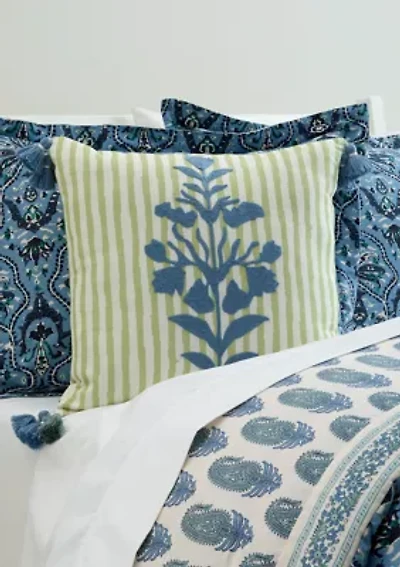 Hamilton Crewel Embroidered Square Decorative Pillow