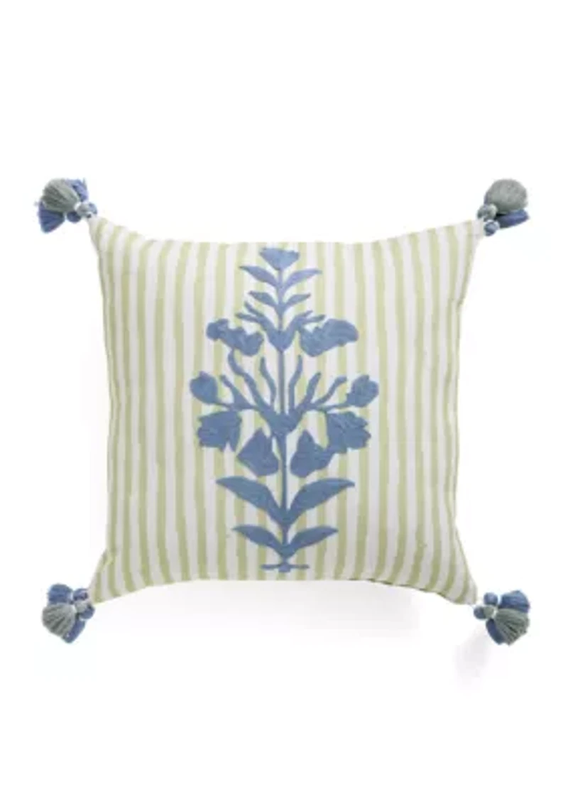 Hamilton Crewel Embroidered Square Decorative Pillow