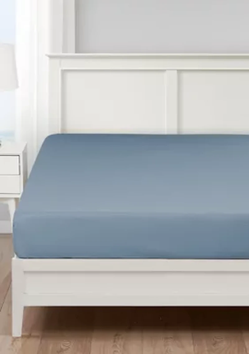 Nautica Fully Elastic Cotton Blend Fitted Sheet- Deep Pocket, Blue- Queen