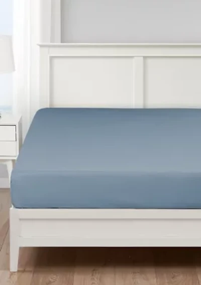 Nautica Fully Elastic Cotton Blend Fitted Sheet- Deep Pocket, Blue- Queen