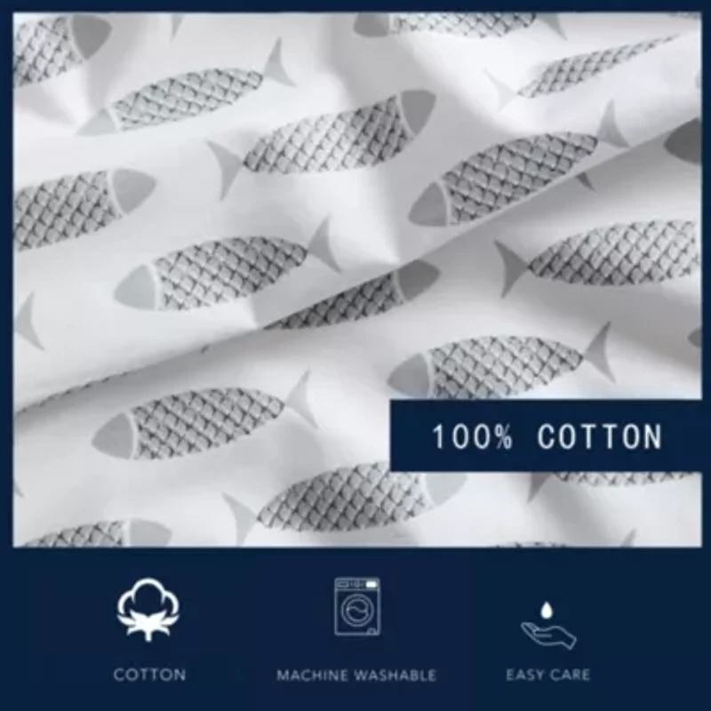 Woodblock Fish 100% Cotton Percale- 3 Piece- Sheet Set