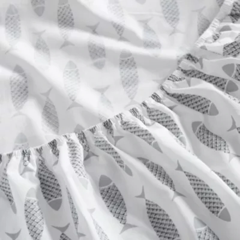 Woodblock Fish 100% Cotton Percale- 3 Piece- Sheet Set
