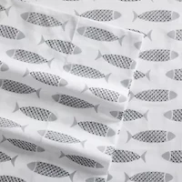 Woodblock Fish 100% Cotton Percale- 3 Piece- Sheet Set