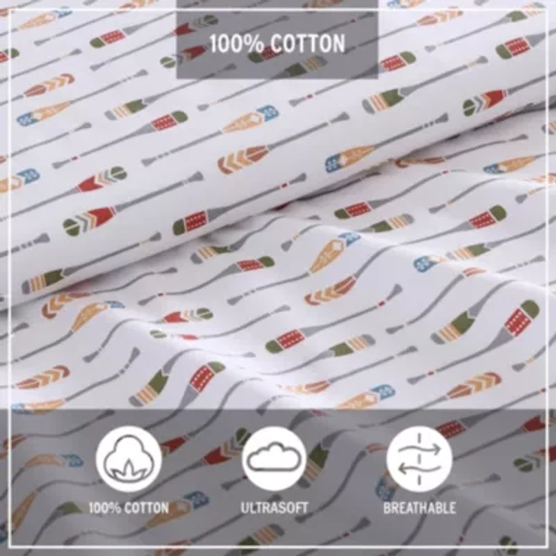 Canoe Lake Paddle 100% Cotton Percale- 4 Piece- Sheet Set