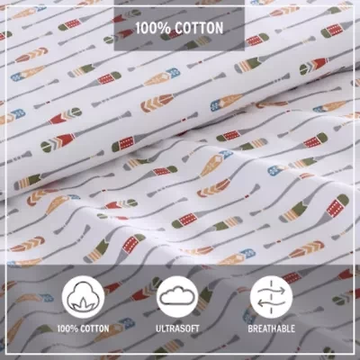 Canoe Lake Paddle 100% Cotton Percale- 4 Piece- Sheet Set