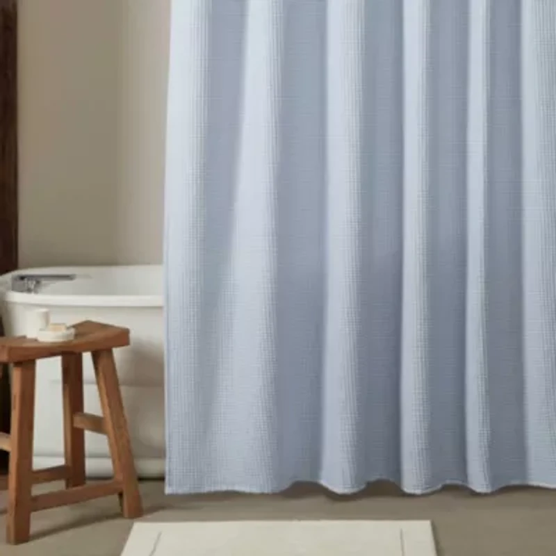 Waffle Solid Cotton Shower Curtain