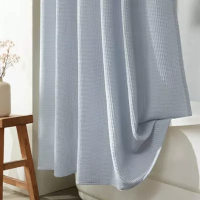 Waffle Solid Cotton Shower Curtain