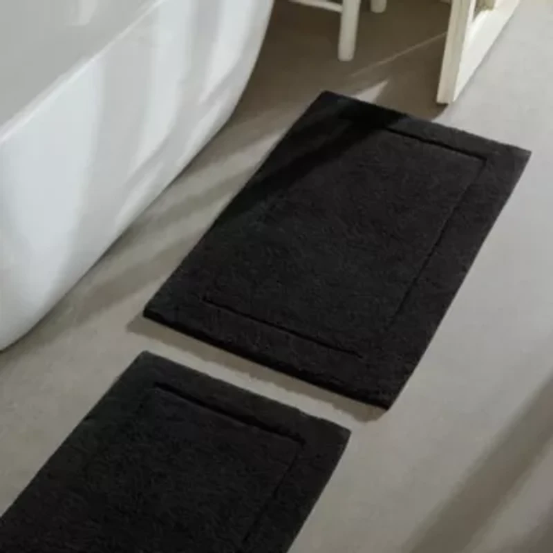 Essence Solid Black Bath Rug Set-2 Piece