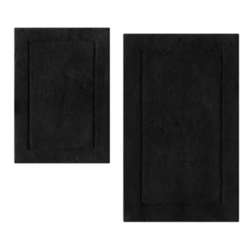 Essence Solid Black Bath Rug Set-2 Piece